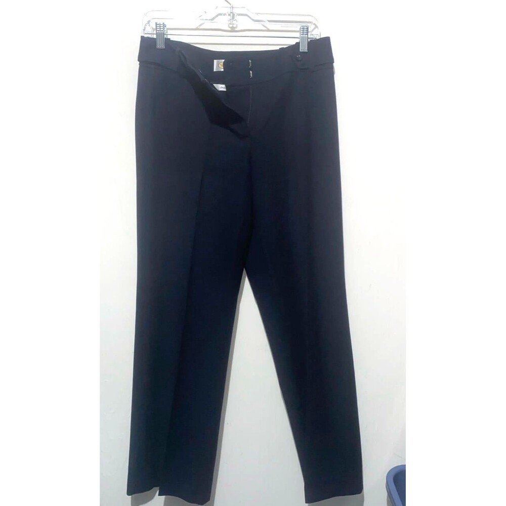 Talbots Navy Blue Wool Blend Straight Leg Dress Pants Stretch Waist Tabs Size 4
